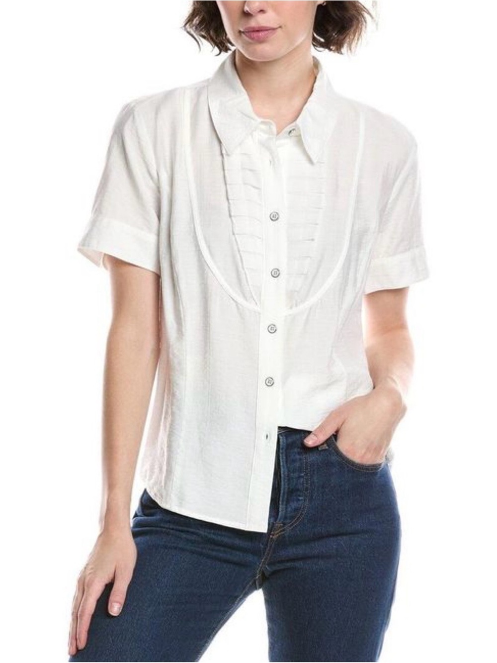 CAbi White Tuxedo Top Button Front Blouse